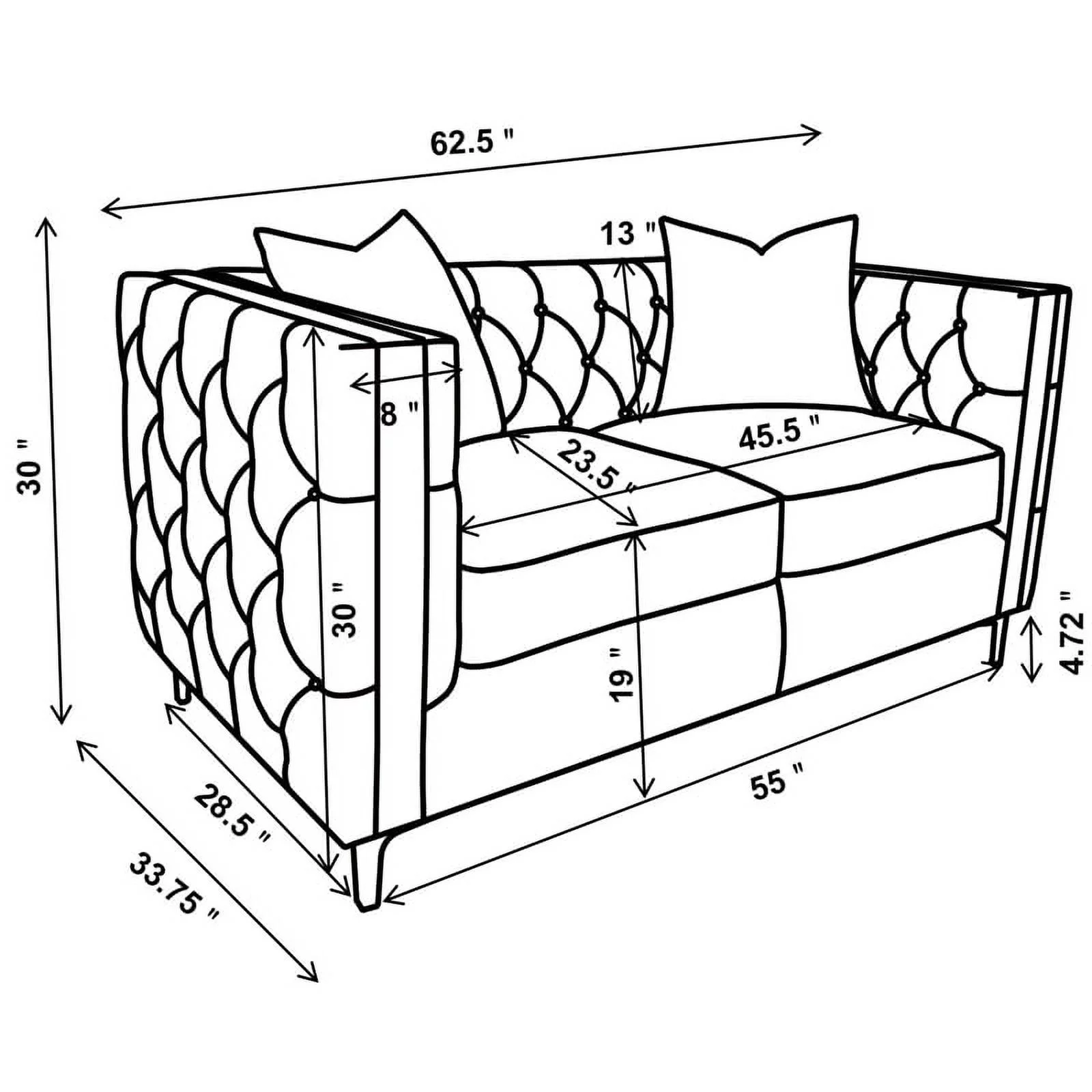 Maklaine 3-piece Velvet Tufted Tuxedo Arms Living Room in Set Urban Bronze
