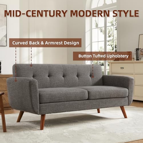 Tbfit L Shaped Couch Sofa, 80" W Mid-Century Modern Sectional Couches, 3 Seater Sofas with Wide Chaise Lounge & Two Pillows