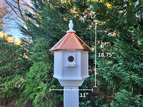 2 Holes Amish Handmade Copper Roof Birdhouse With Individual Perches, Duplex 2 Nesting Compartments, Bluebird Songbird Bird House US Made