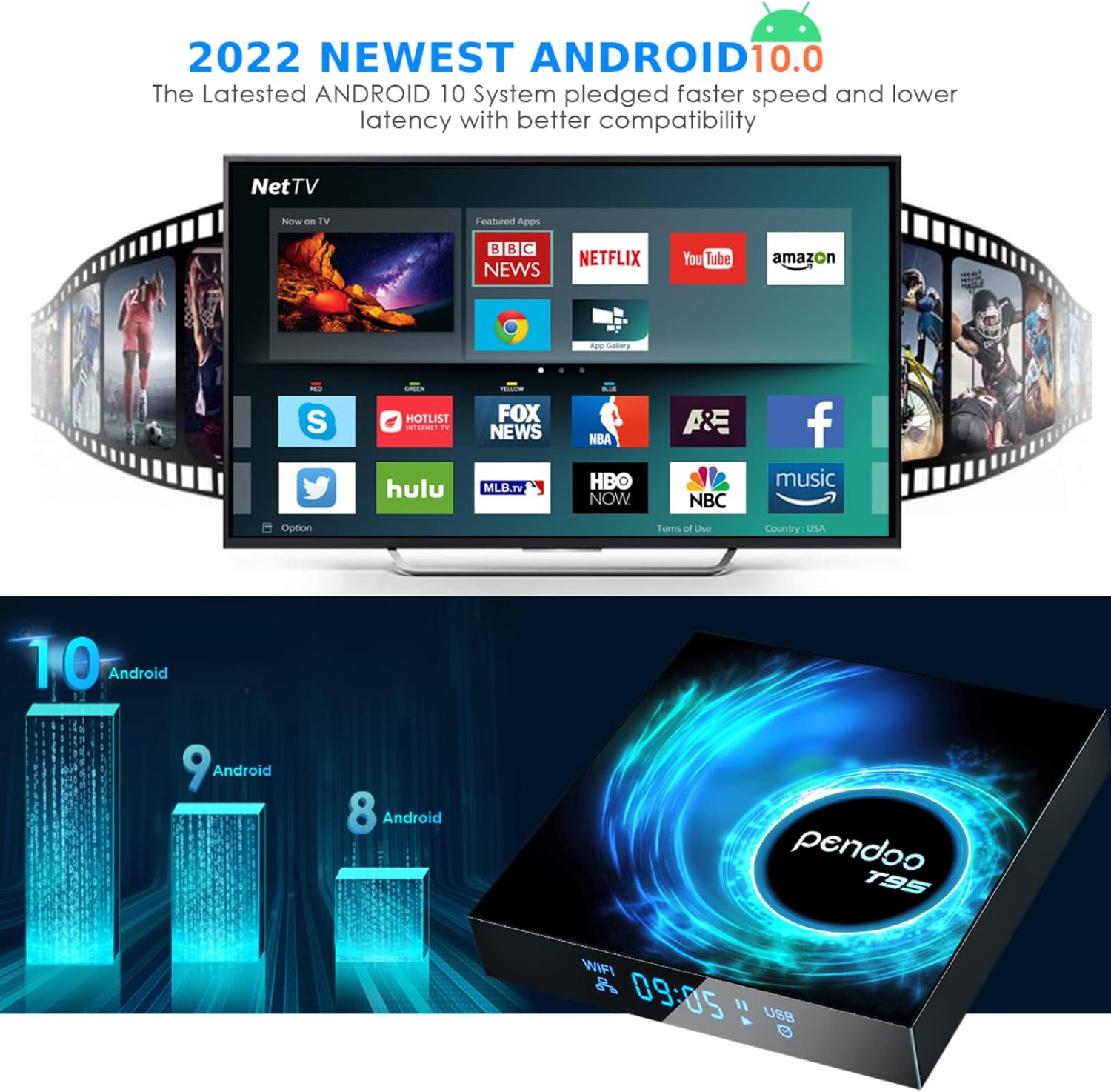 Android TV Box 10.0, 2022 Newest Android TV Box 4GB 32GB with Mini Wireless Keyboard