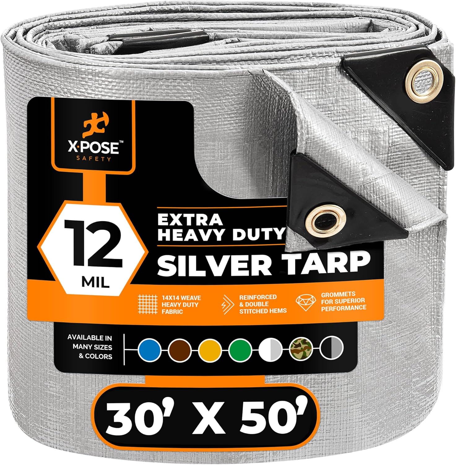 Heavy Duty Silver Poly Tarp 30' X 50' - Multipurpose Protective Cover - Durable, Waterproof, Weather Proof, Rip and Tear Resistant