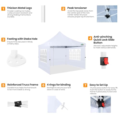 10x10 Pop Up Canopy Tent with 4 Sidewalls and Mesh Windows 2.0
