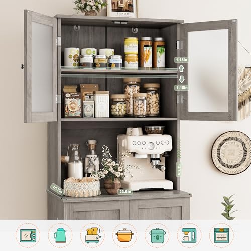 HOSTACK 71'' Pantry Cabinet, Tall Storage Cabinet with Microwave Stand, Freestanding Kitchen Hutch with Doors and Adjustable Shelves