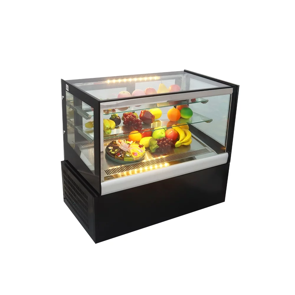INTSUPERMAI 35" Refrigerated Cake Showcase Cooling Display Case Bakery Cabinet Defrost Right Angle 2-layer Back Sliding Door Desktop 220V