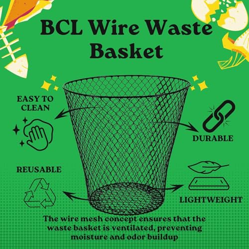 Wire Mesh Round Waste Basket, 9 inch Wide Trash Can Wire Basket