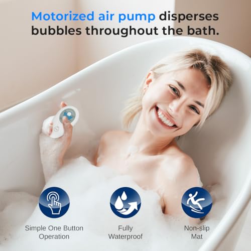 Portable Spa Bubble Bath Massager - Thermal Spa Waterproof Non-Slip Mat with Suction Cup Bottom, Motorized Air Pump & Adjustable Bubble Settings