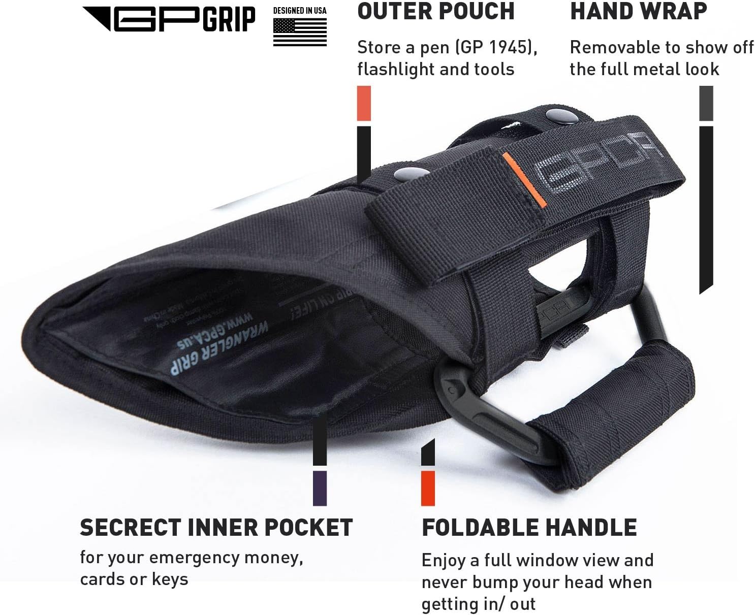 GPCA GP-Grip PRO Grab Handle for Wrangler JL JT JK Sport Sahara Rubicon Gladiator 4DR/ 2DR 2007-2022 w/ 3 roll bar. Universal to Driver and