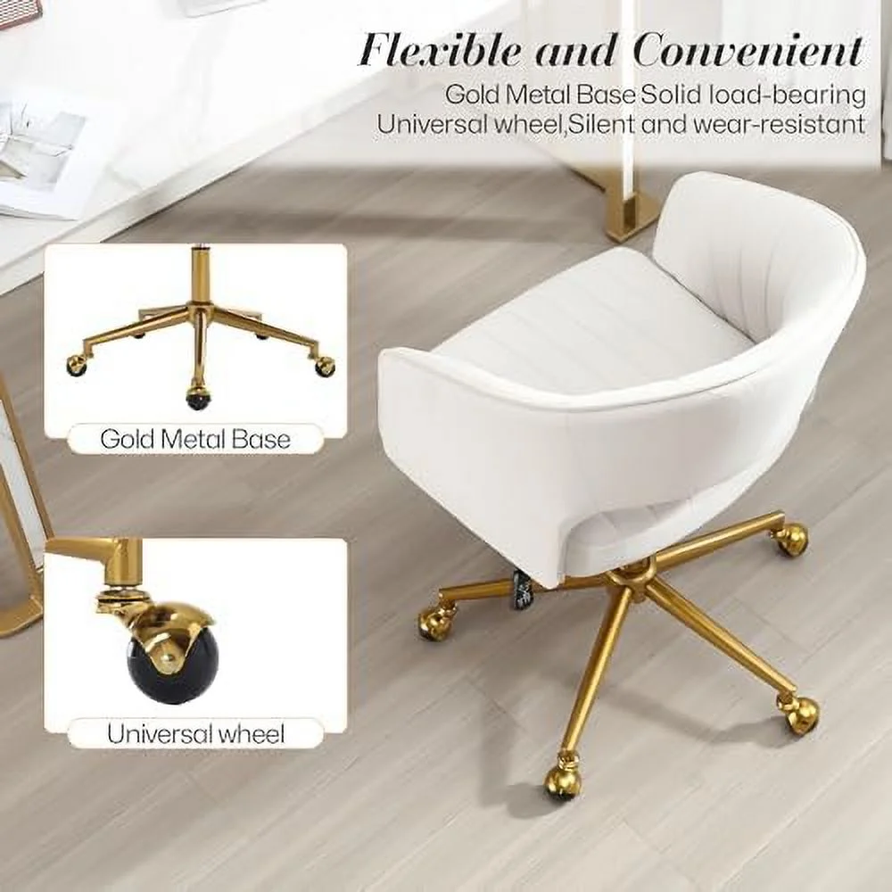 RUNFAYBIU Home Office Swivel Desk Chair  Modern Velvet Desk Chair  Height Adjustable Armchair with Gold Base  Ergonomic Office Chair for Living Room