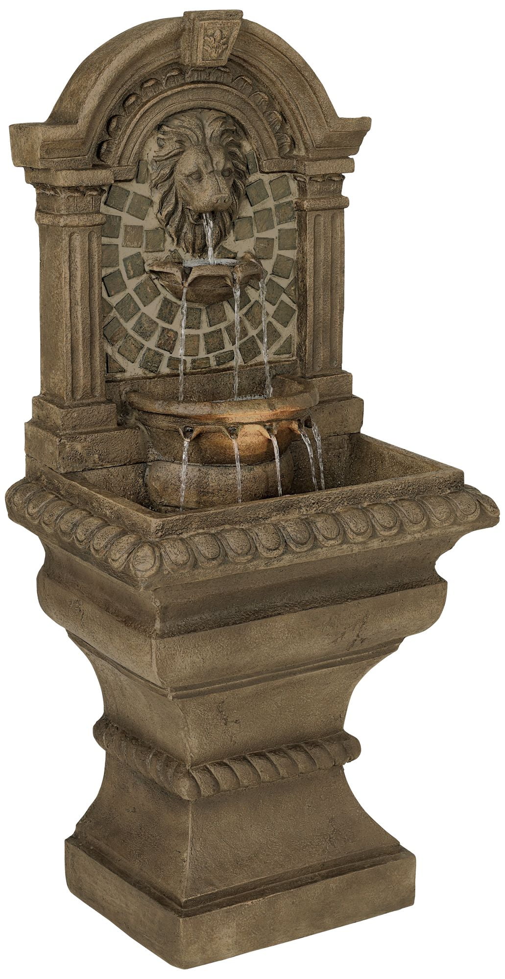 John Timberland Royal Lions-Head Rustic 3 Tier Outdoor Wall Water Fountain with LED Light 51" for Yard Garden Patio Home Deck Porch House Exterior