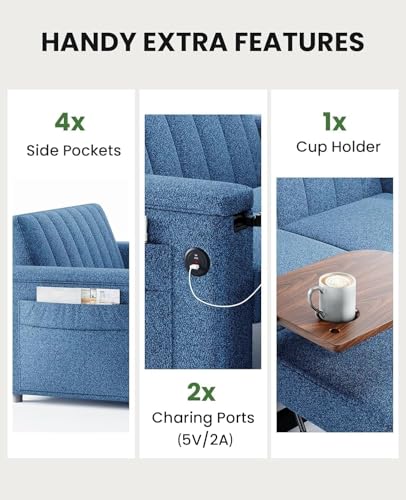 Marsail Sofa Bed, 3-in-1 Convertible Sleeper Sofa, Futon Couch with USB Charging, Side Pockets & Adjustable Backrest, Pull Out Couch for Living Room