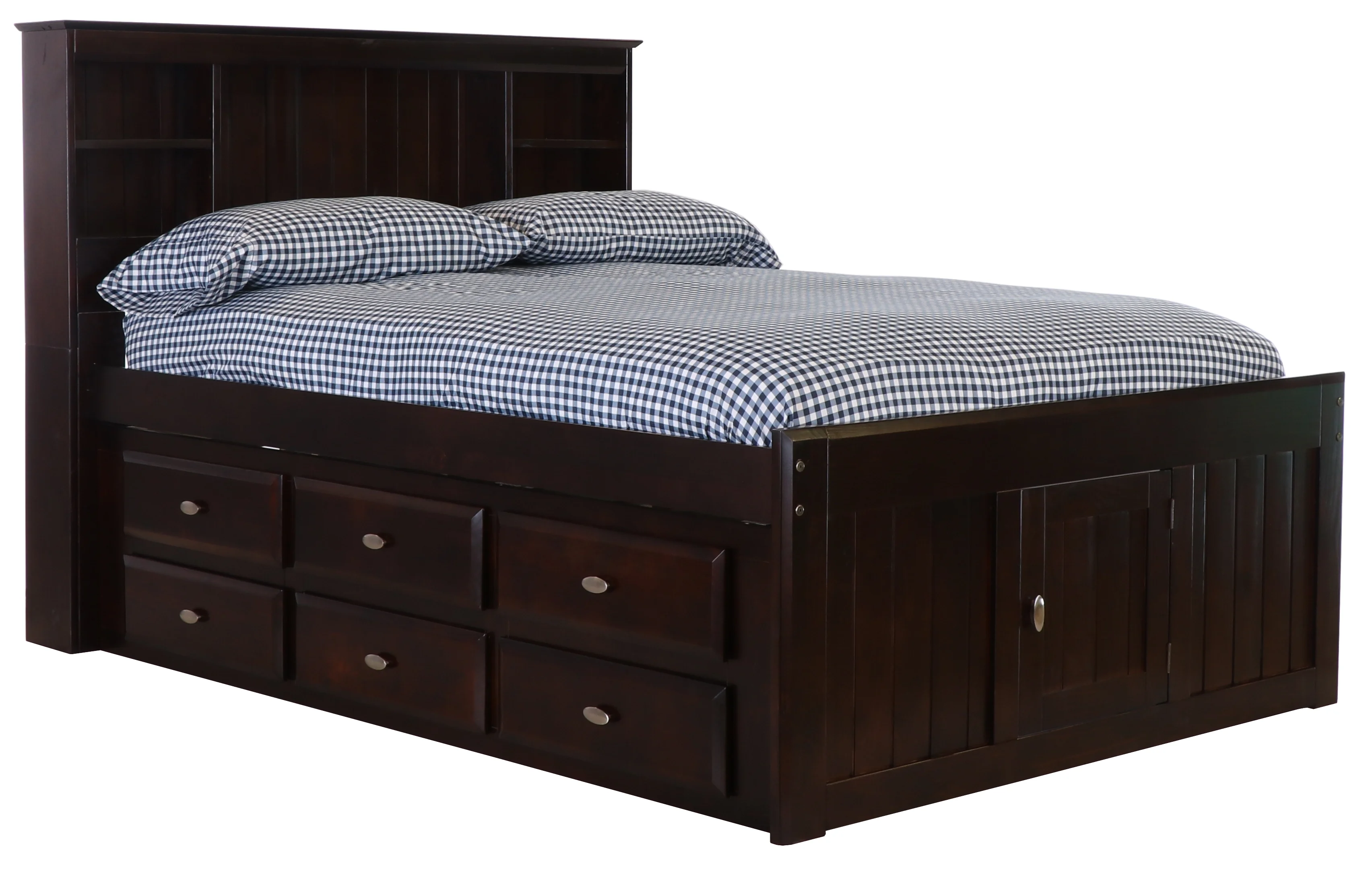 Discovery World Furniture - Full Size Bed Frame with Headboard Bookcase Captain Bed with 6 Drawers, Full Size Bed with Storage, Charcoal