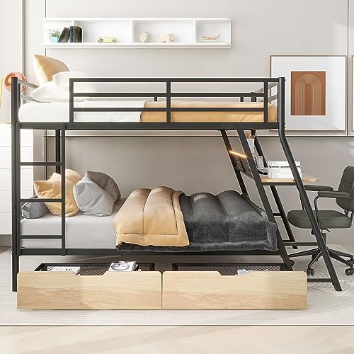 Twin Size Wood Low Loft Bed with Ladder Can Be Placed On The Left or Right,Bed Frame W/Slats Support,for Bedroom,Apartment,Guest Room,White