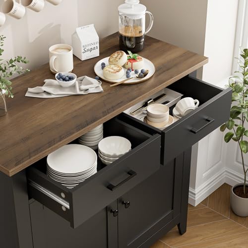 HORSTORS Kitchen Storage Cabinet, Modern Farmhouse Buffet Cabinet with Storage, Coffee Bar with 2 Drawers and 2 Doors