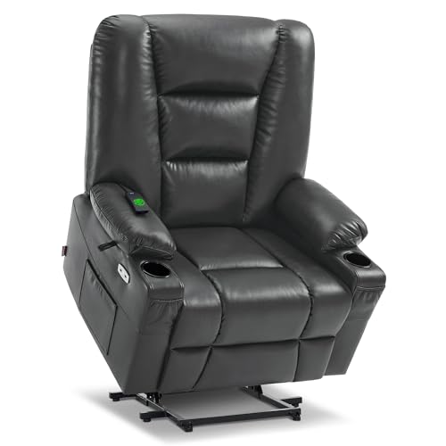 MCombo Small Power Lift Recliner Chair with Massage and Heat for Petite People, Cup Holders, USB Ports, Side Pockets, Faux Leather 7569 (Small