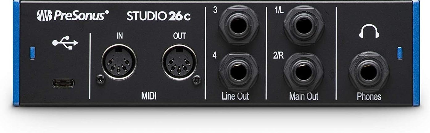 PreSonus Studio 26c 2x4 USB Type-C Audio/MIDI Interface with Studio One 5 Artist DAW Software with Audio-Technica AT2020 Vocal Microphone Arm Kit for
