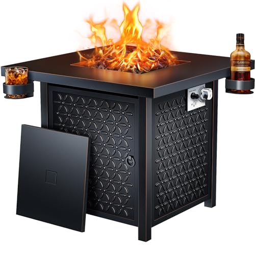 Ciays Propane Fire Pits 32 Inch Outdoor Gas Fire Pit, 50,000 BTU Steel Fire Table with Lid and Lava Rock