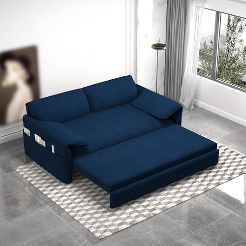 70.1" Futon Sofa Bed Queen Size, Pull Out Bed, 3-in-1 Convertible Sleeper Sofa with 2 Soft Pillows, Modern Velvet Futon Couch for Living Room
