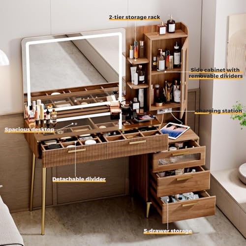 47.24" Big Modern Vanity Desk with Mirror and Lights, Vanity Desk with 29.53" HD Lighted Mirror