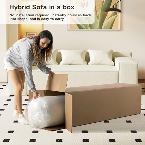 Modern Loveseat, Sofa Couch in a Box, No Assembly Needed, with 2 Pillows, Cat-Scratch Resistant Linen,Small Sofa for for Small Space, Living Room