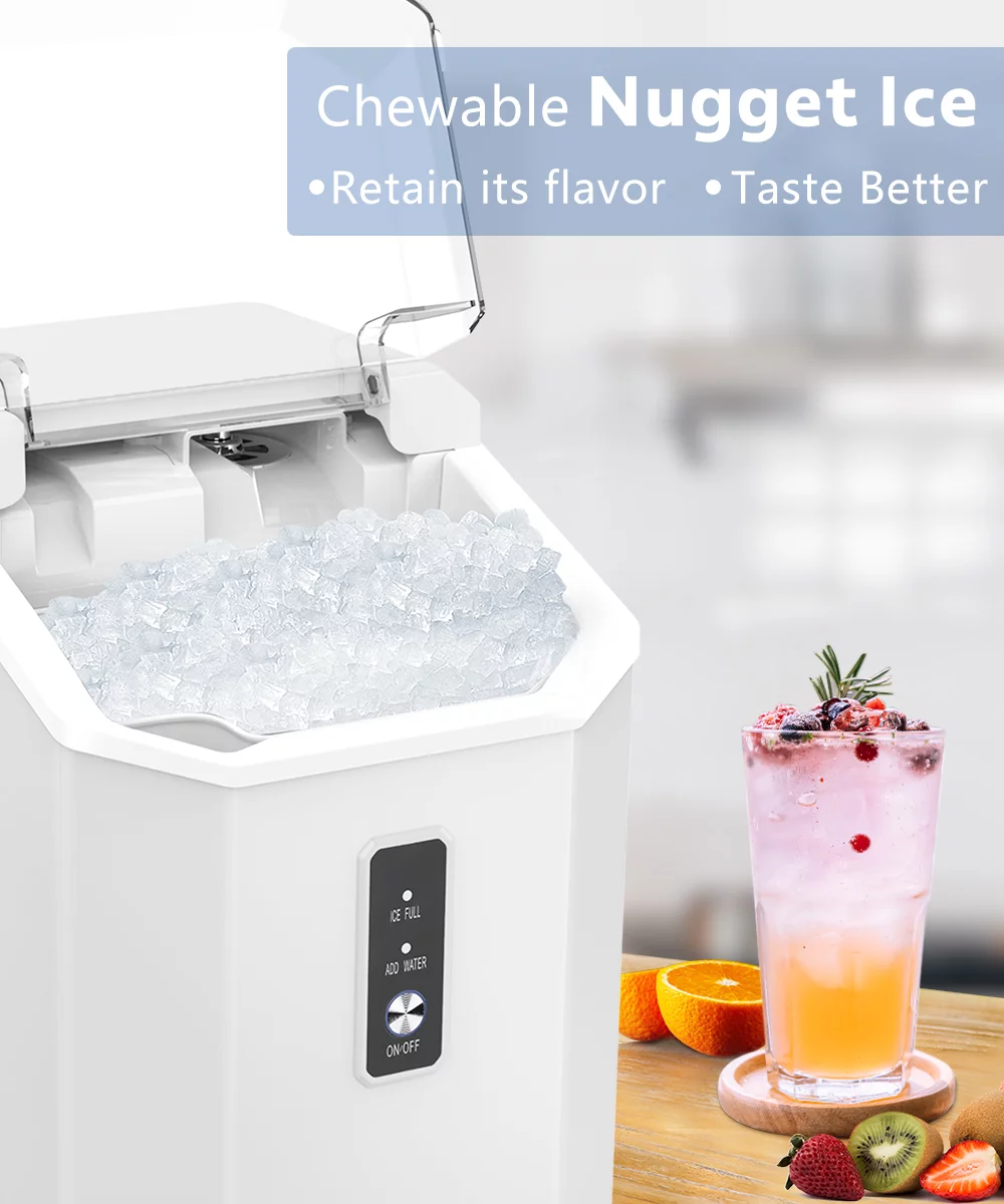 COWSAR 33lbs Countertop Nugget Ice Maker, Potable with Scoop,聽Soft Nugget Ice Ready in 10mins, Red
