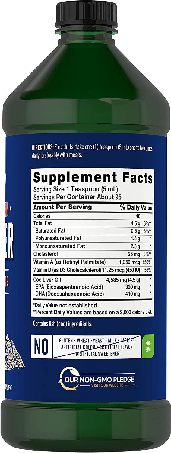 Carlyle Cod Liver Oil Norwegian 16 fl oz 3 Bottles Non-GMO, Gluten Free Liquid