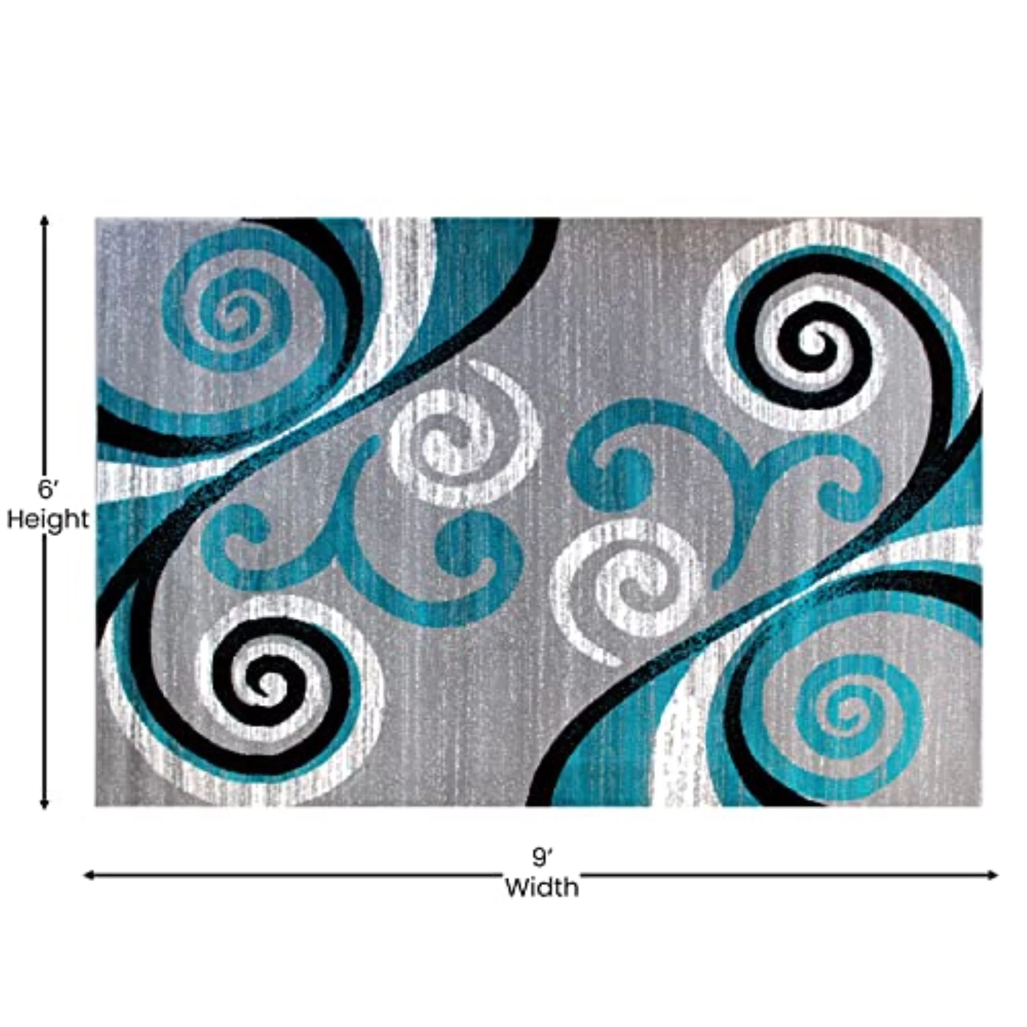 Flash Furniture Valli Rectangular Contemporary Black, White, Grey, Turquoise Area Rug, 6' x 9'