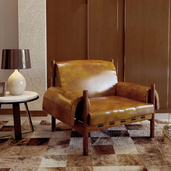 Rustic Accent Chair Vintage  Chairhigh density foam Mid Century Tall Back Chair with Arms Solid Wood Legs for Reading Living Room Bedroom Waiting