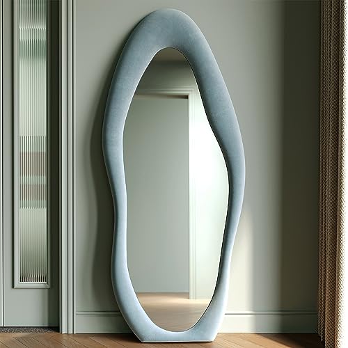 Honyee Full Length Mirror, 63" x 24" Wall Mirror, Flannel Wrapped Wooden Frame Floor Mirror