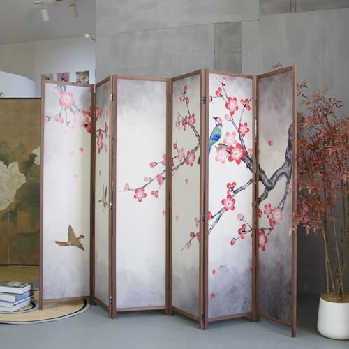 6 Panel Room Divider Screen,Double Faced Room Divider Folding Wall Divider for Room Separation,Mountains and Waters Landscape,67" H x 94.5" W