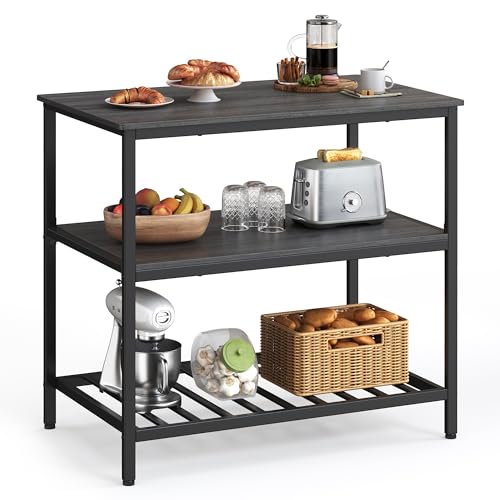 VASAGLE Kitchen Island with 3 Shelves, 47.2 Inches Width Kitchen Shelf with Large Worktop, Stable Steel Structure, Industrial, Easy to Assemble