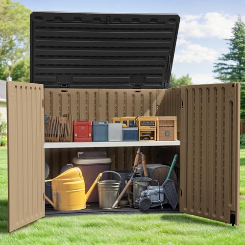 GOOBED Horizontal Shed with Padlock Latch, Outdoor Storage Shed for Backyard and Garden, 35 Cu Ft Small Storage, Waterproof, Easy Assembly, Light Gray