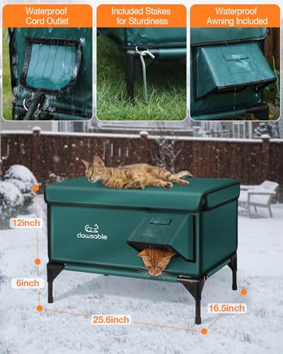 Indestructible Heated Cat House for Outside Winter, 100% Waterproof, Safe Escape Door