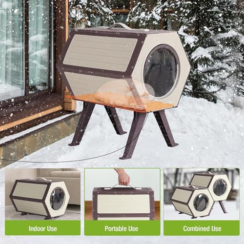 Outdoor Cat House, Weatherproof Kitten Shelter with Escape Door,Feral Cat Condos with Insulated Heated Pad for Winter,Easy Assembly (4 Sets)