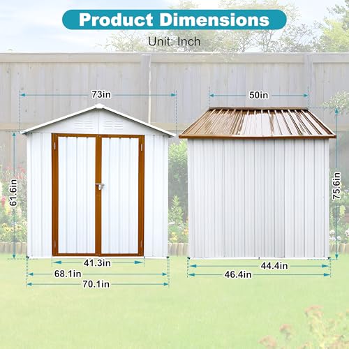 8x6 FT Outdoor Storage Shed, Metal Tool Shed with Lockable Doors, Peaked Roof & Frame Floor
