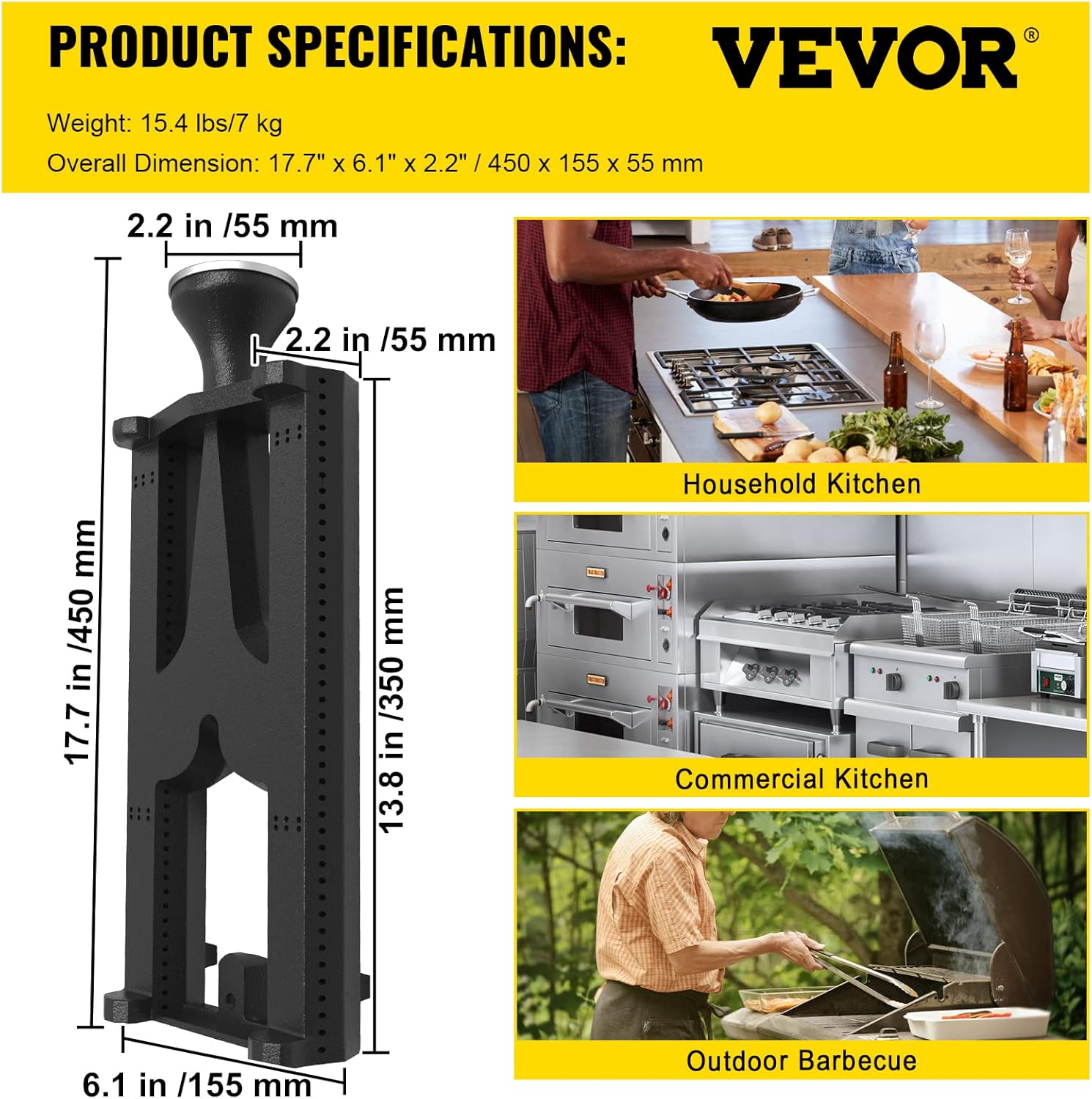 VEVOR Grill Burners, Cast Iron BBQ Burners Replacement, 2 Packs Grill Burner Replacement