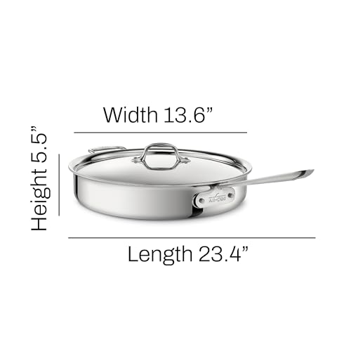 All-Clad D3 3-Ply Stainless Steel Sauté Pan 6 Quart Induction Oven Broiler Safe 600F Pots and Pans, Cookware Silver