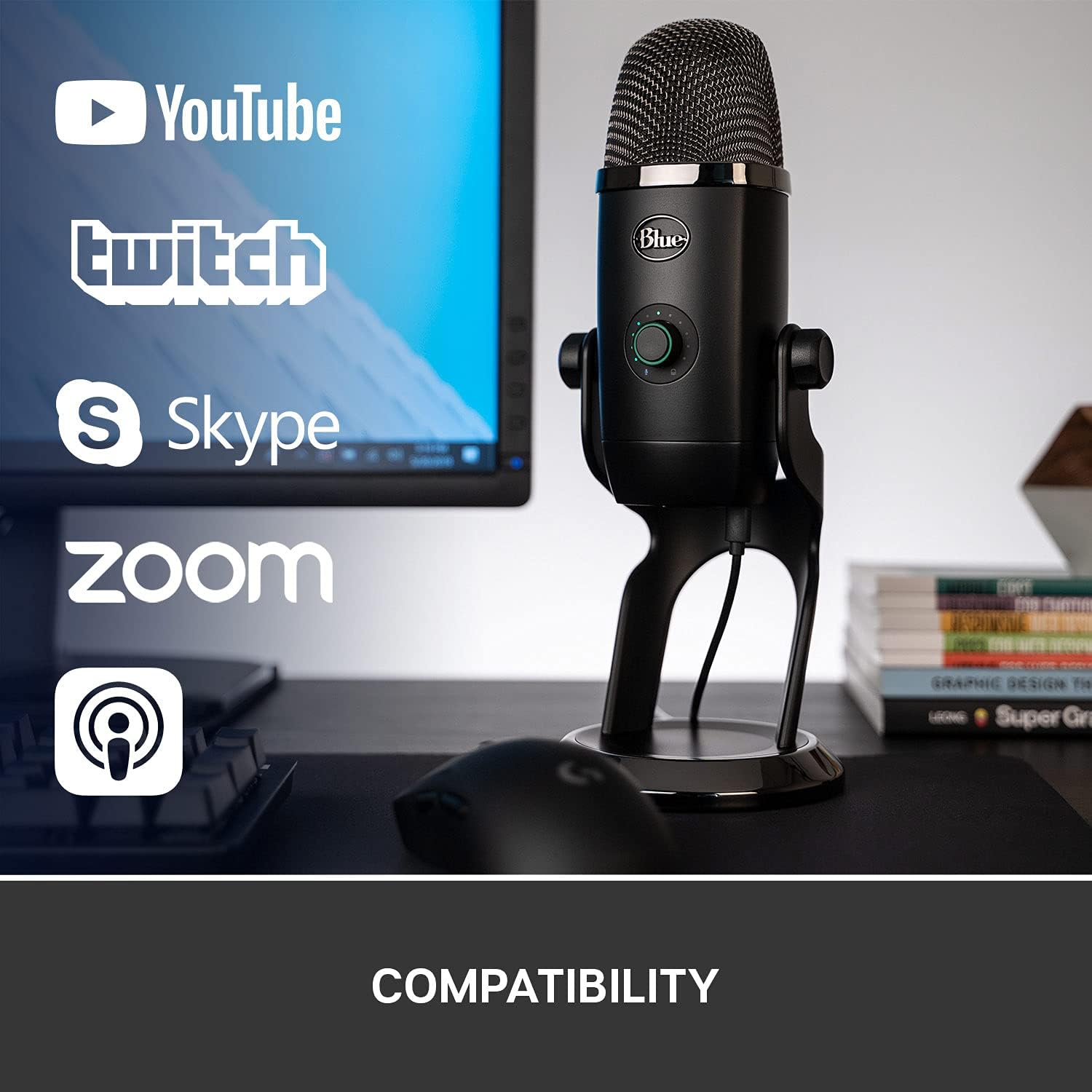 Blue Yeti X Professional Condenser USB Microphone with High-Res Metering, LED Lighting & Blue VO!CE effects for Gaming