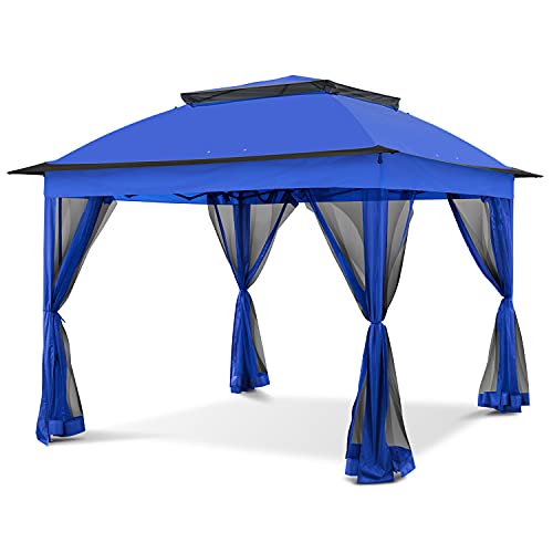 COOS BAY 11x11 Pop Up Instant Gazebo Tent with Mosquito Netting Outdoor Canopy Shelter with 121 Square Feet of Shade (Beige)