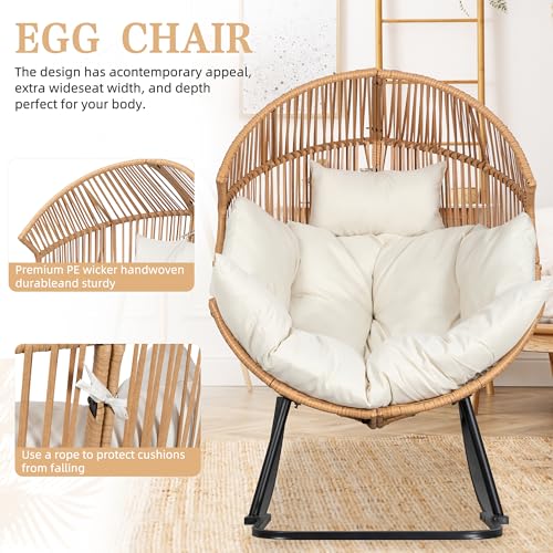 Vongrasig Outdoor Wicker Egg Chair PE Rattan Chair with Cushion, Oversized Patio Lounge Chair for Outdoor, Indoor, Balcony, Backyard, Garden, Black