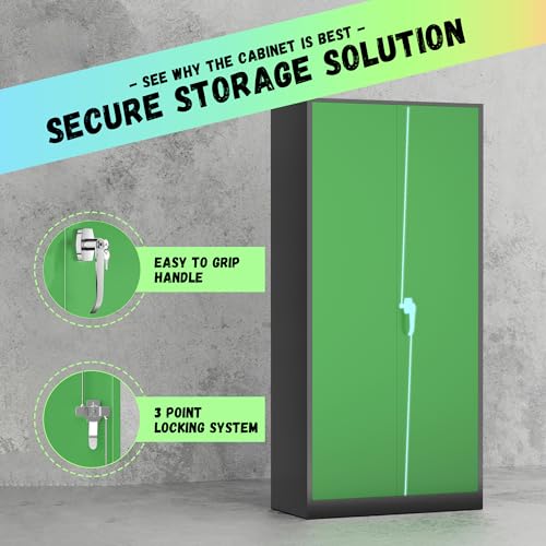 INTERGREAT Metal Storage Cabinets 72” Black Garage Steel Storage Cabinet with Doors and Shelves, Metal Tool Cabinet