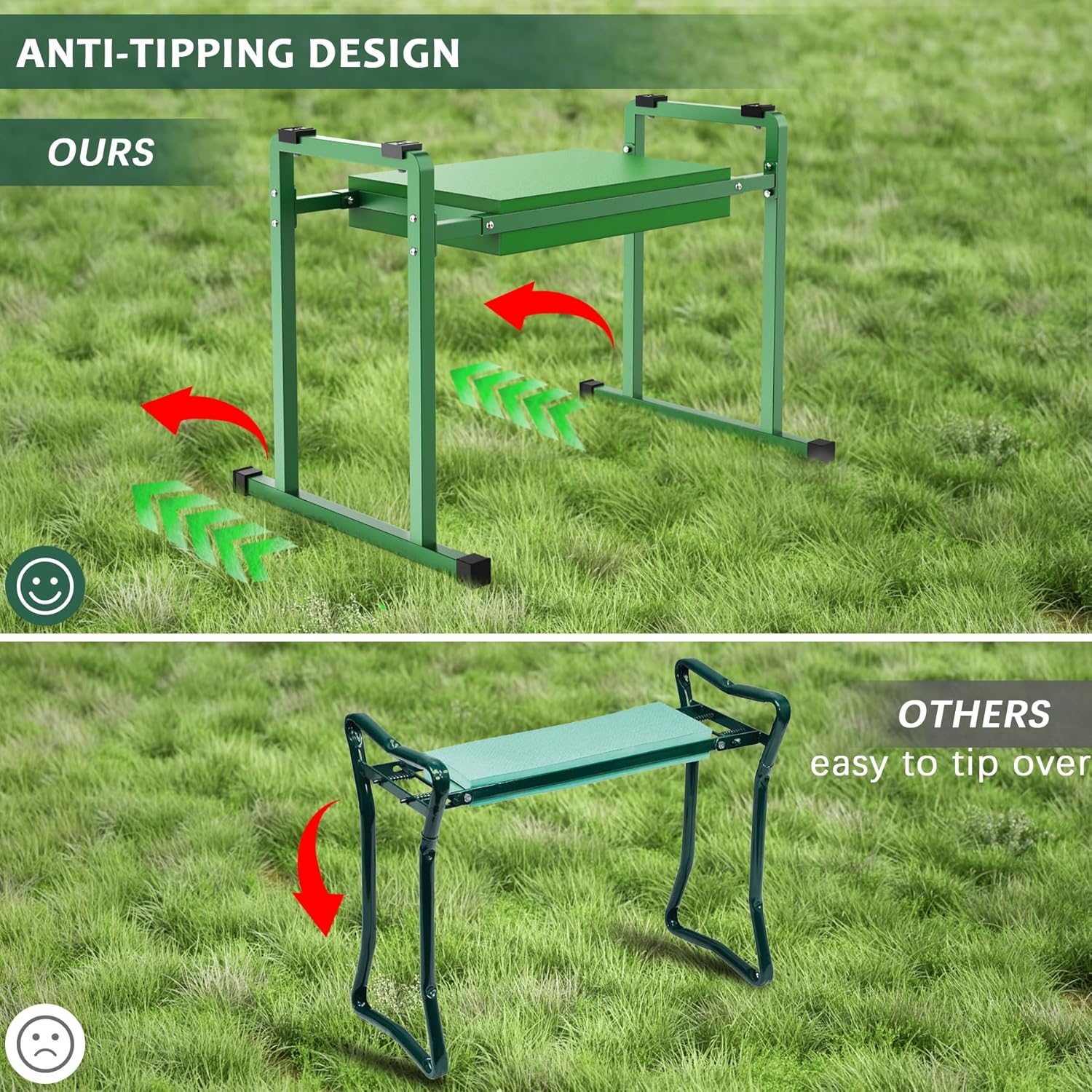 10.2" Wider Garden Kneeler and Seat, Stable and Save Anti-Tipping Garden Kneelers Seat with Handle, Heavy Duty Gardening Stool for Seniors