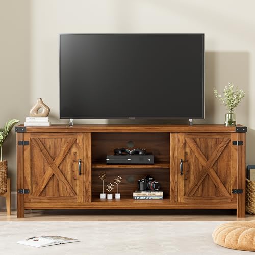 YESHOMY Modern Farmhouse TV Stand with Two Barn Doors and Storage Cabinets for Televisions up to 65+ Inch, Entertainment Center Console Table