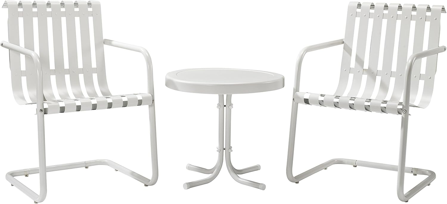 Crosley Furniture Gracie 3-Piece Retro Metal Outdoor Conversation Set with Side Table and 2 Chairs - Caribbean Blue