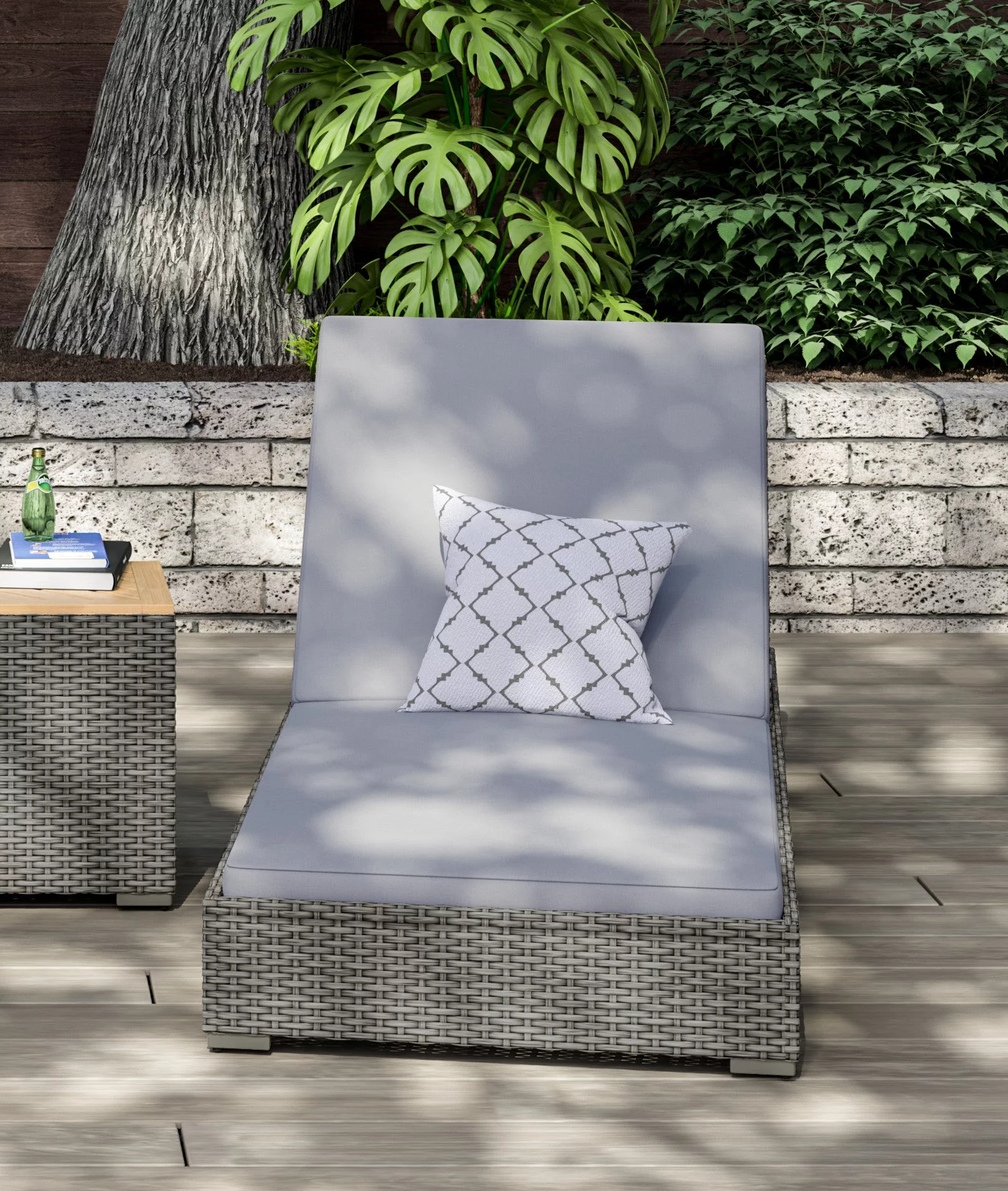 Homestyles Boca Raton Rattan Outdoor Chaise Lounge in Brown