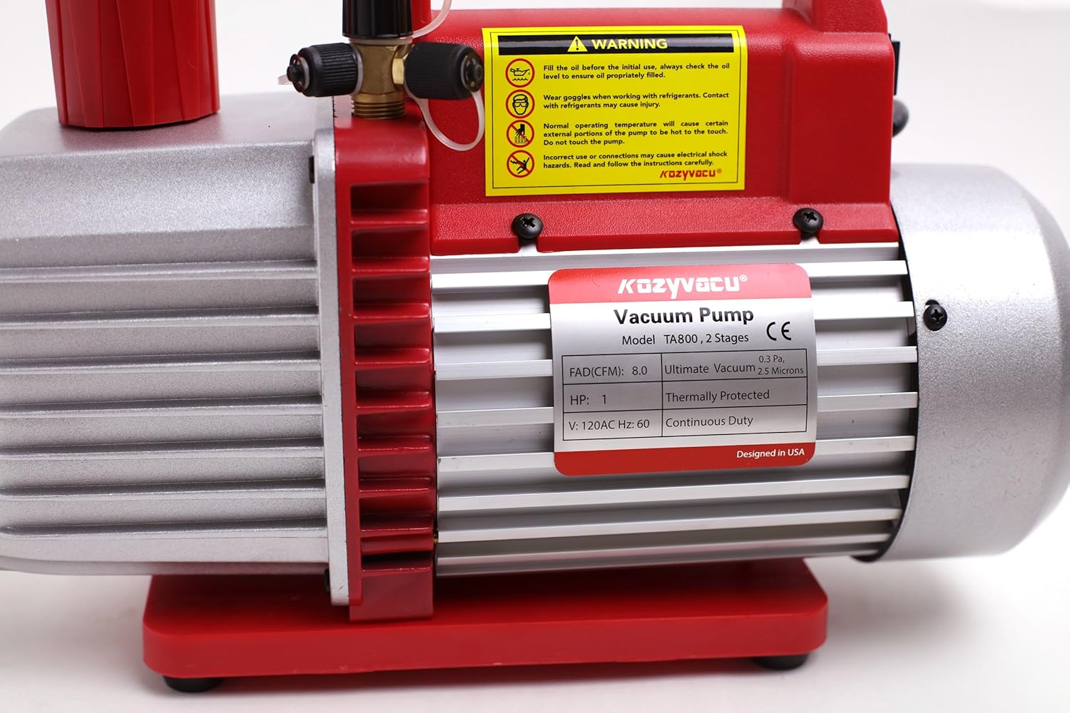 Kozyvacu 8CFM Two-Stage Rotary Vane Professional Vacuum Pump (25 Micron, 3/4HP) for HVAC/Auto AC Refrigerant Recharging, Degassing Wine or epoxy