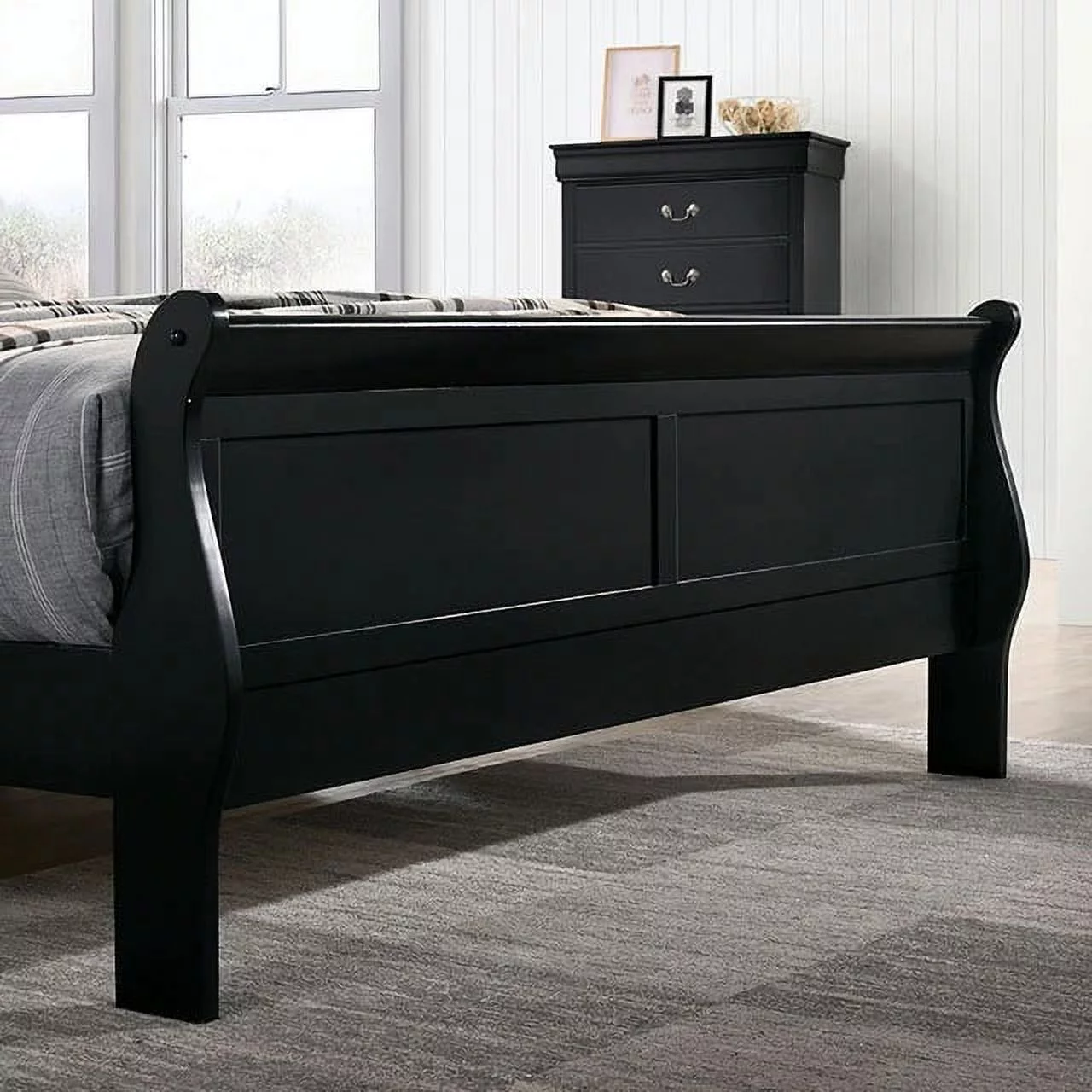Docooler Eastern King Size Bed Black Louis Phillipe Solidwood 1pc Bed Bedroom Sleigh Bed