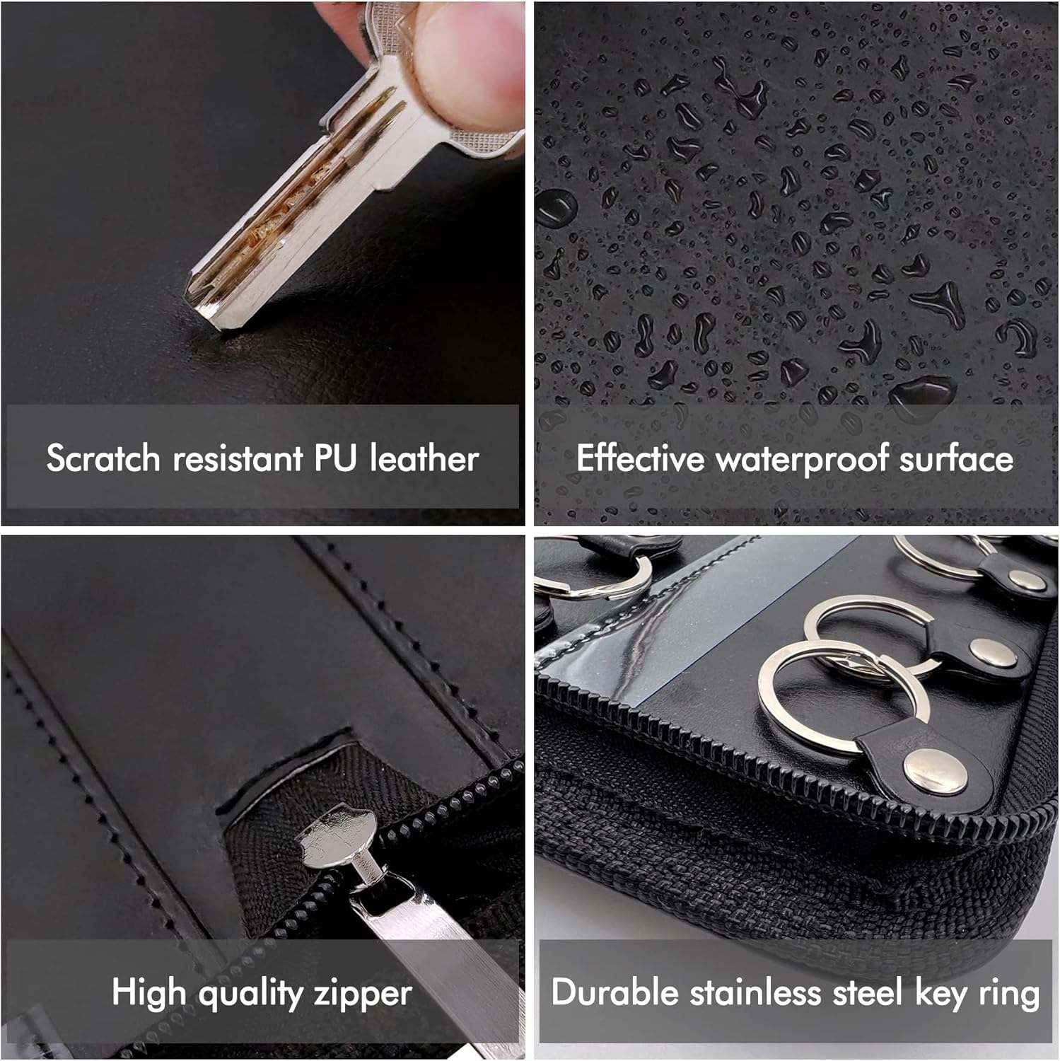 Portable Zippered Key Case,Leather Key Organizer with 24 Hooks Key Storage,Portable Manager and Landlord Key Holder