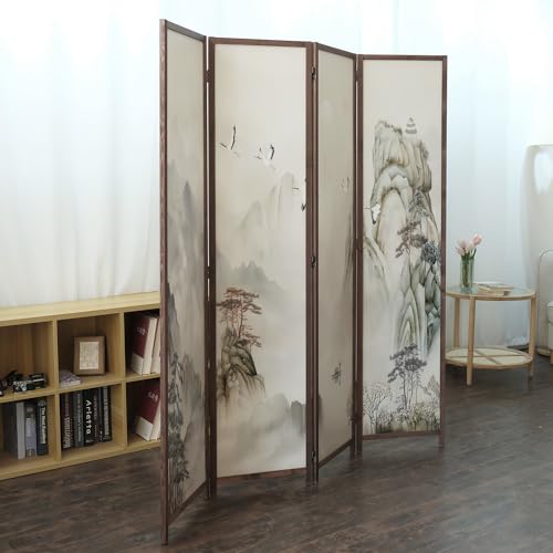 6 Panel Room Divider Screen,Double Faced Room Divider Folding Wall Divider for Room Separation,Mountains and Waters Landscape,67" H x 94.5" W