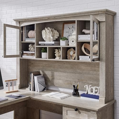 OKD 60" Executive Desk with Drawers, Farmhouse Home Office Desk with Charging Station, Keyboard Tray, File Cabinet Storage