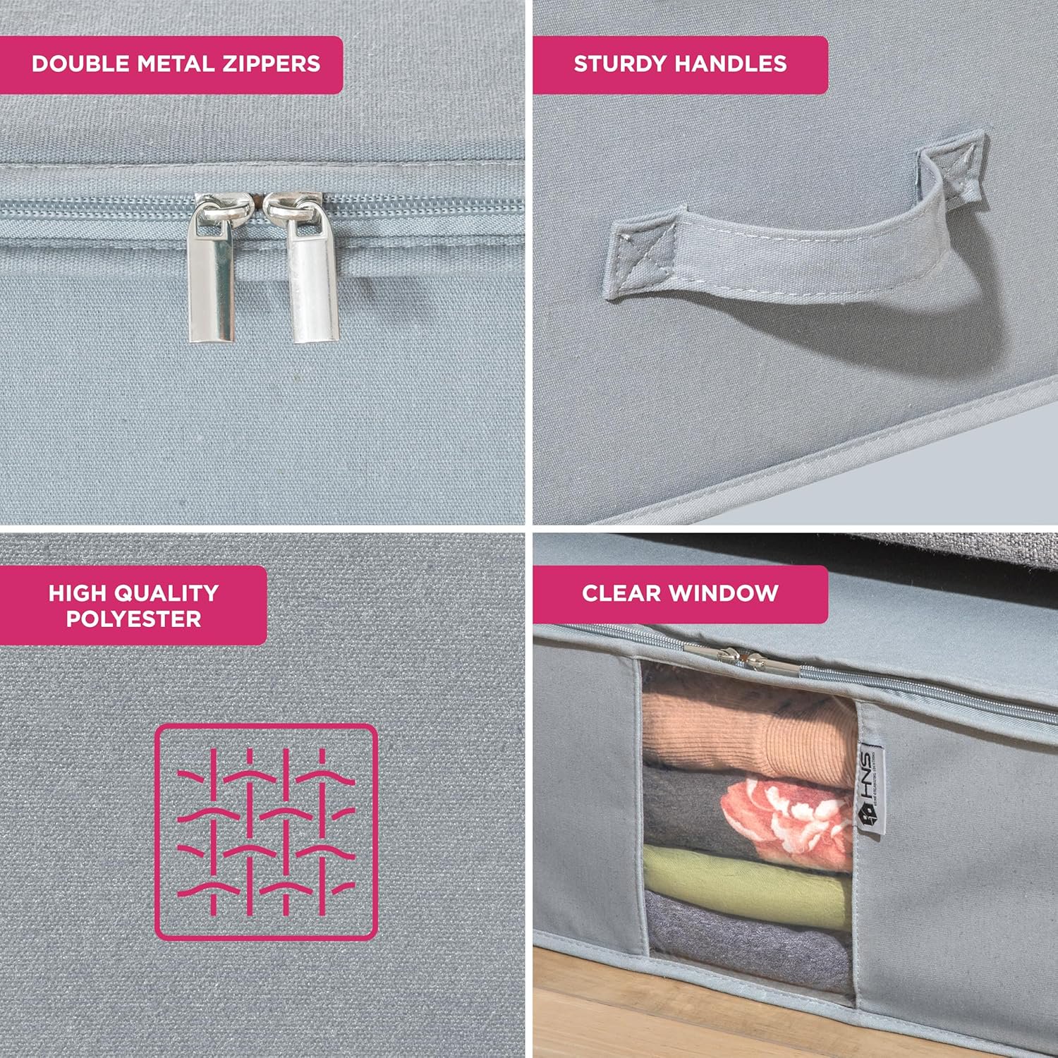 Moisture, Dirt &amp; Dust – Set of 2 Underbed Storage Bags for Clothes, Cashmere Sweaters, Bedding &amp; More - Underbed Storage - Grey
